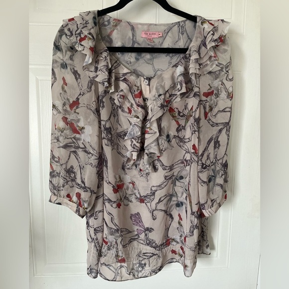 TED BAKER Flower Sheer Ruffle Collar Blouse - Picture 1 of 16